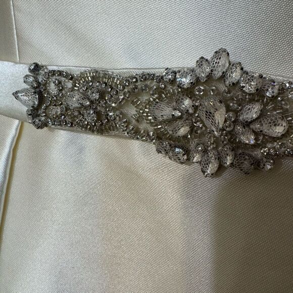 NWT Theia Couture Cream Rhinestone Belt Mini Dress - Picture 5 of 15